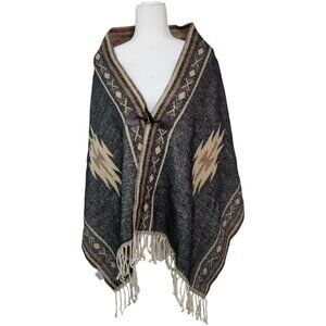 Orsay Western Boho Poncho Geometric Front Clasp With Tassels